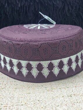 Prayer Hat Brown Tone Religious Cap Green Embroidery Pray Har Size 58cm New